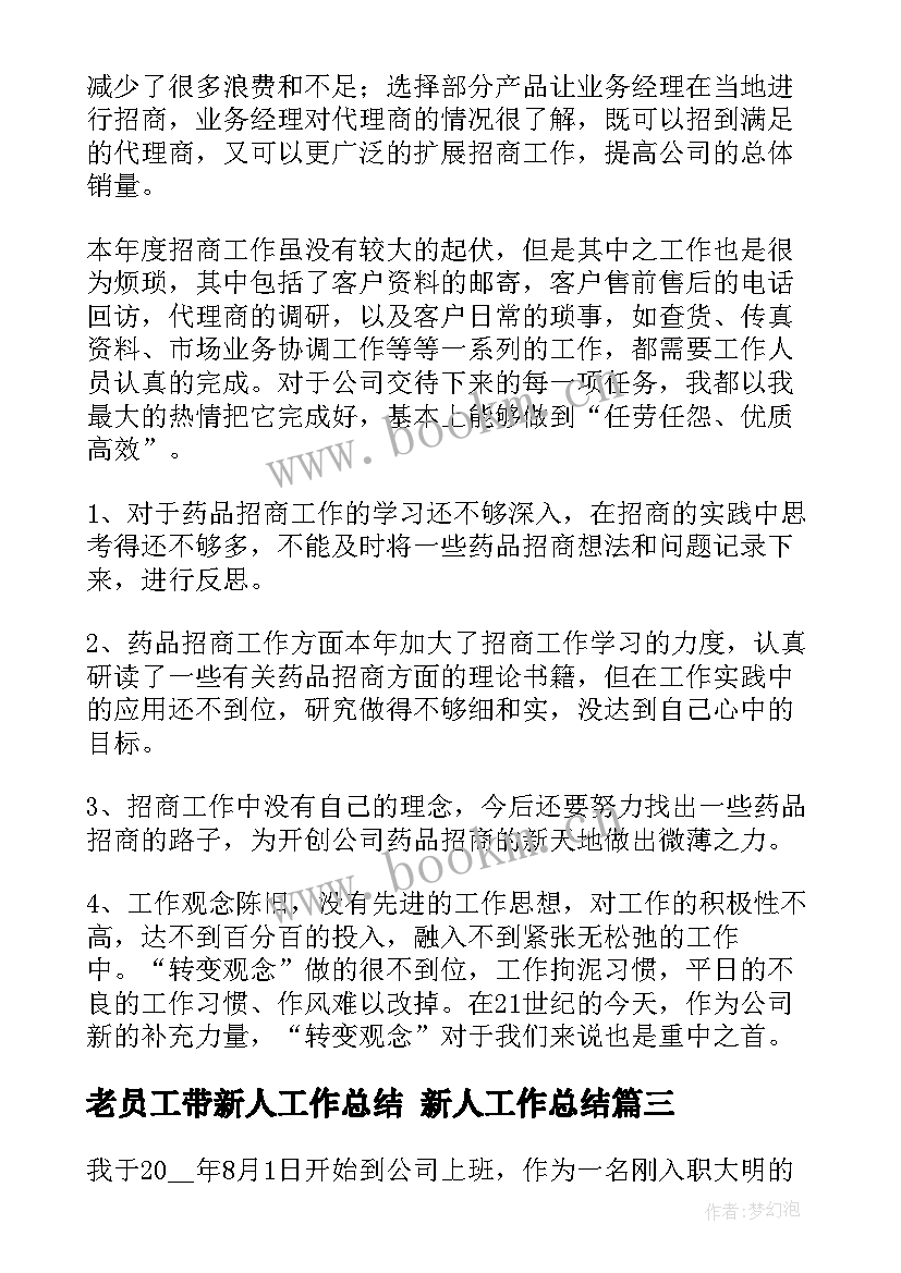 老员工带新人工作总结 新人工作总结(实用8篇)