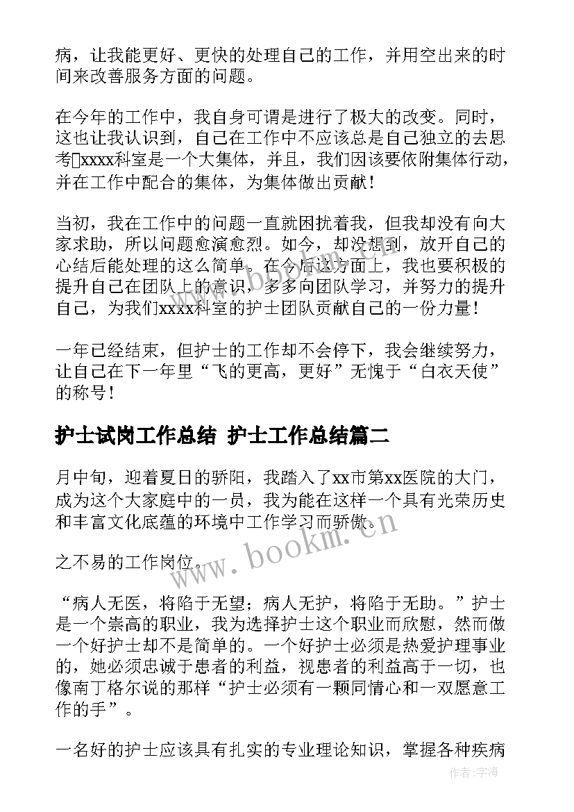 2023年护士试岗工作总结 护士工作总结(模板7篇)