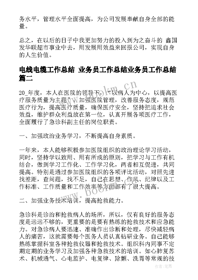 2023年电线电缆工作总结 业务员工作总结业务员工作总结(通用6篇)