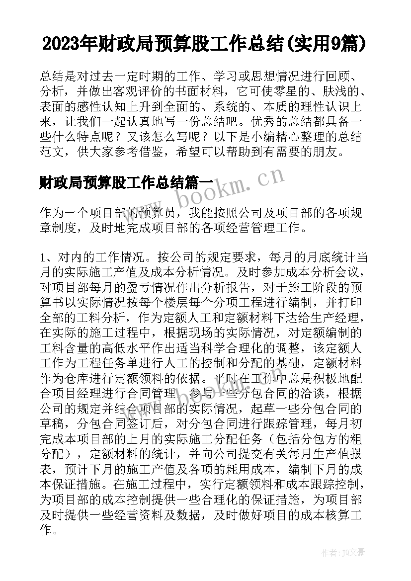 2023年财政局预算股工作总结(实用9篇)