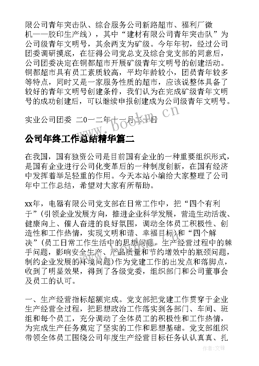 2023年公司年终工作总结精华(模板5篇)