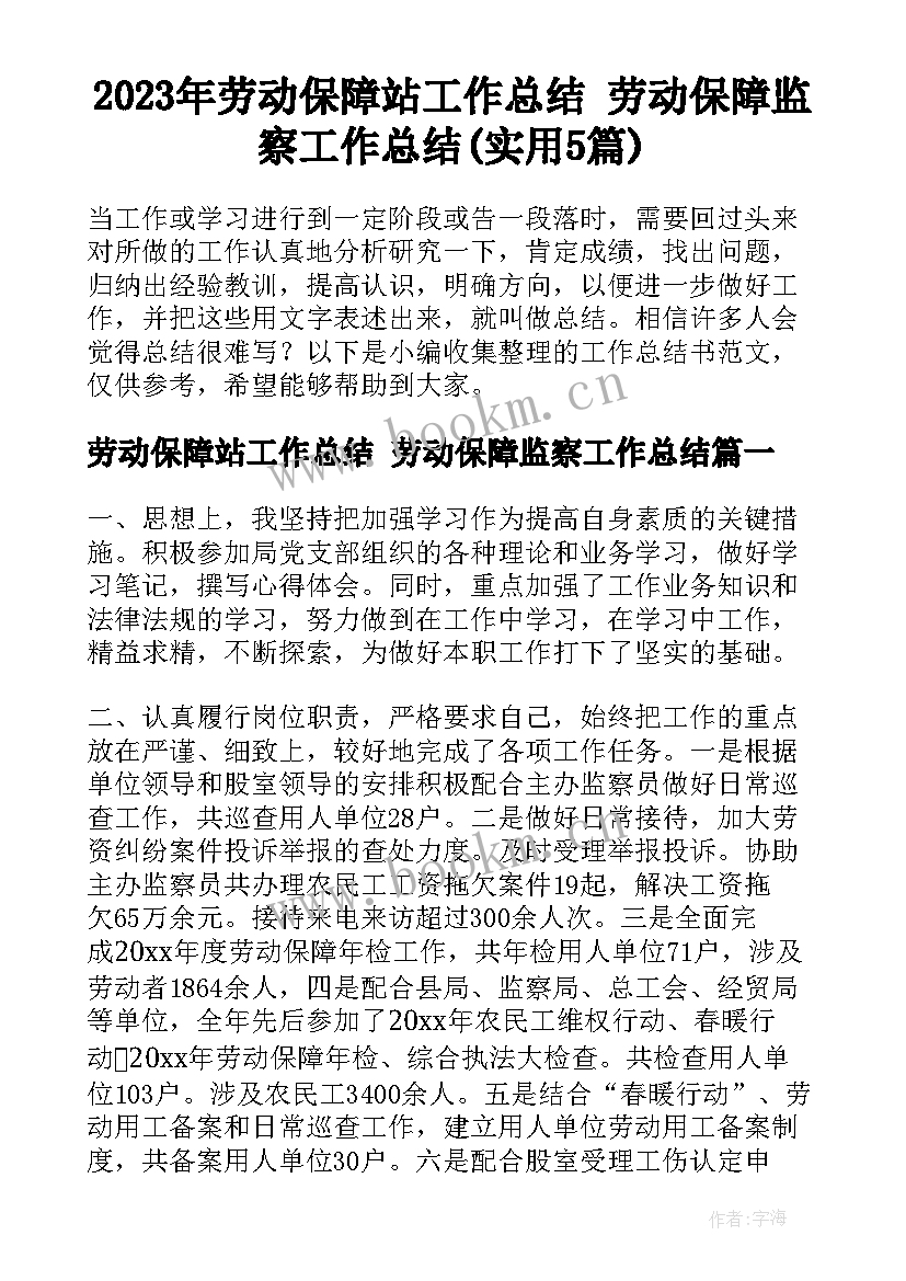 2023年劳动保障站工作总结 劳动保障监察工作总结(实用5篇)