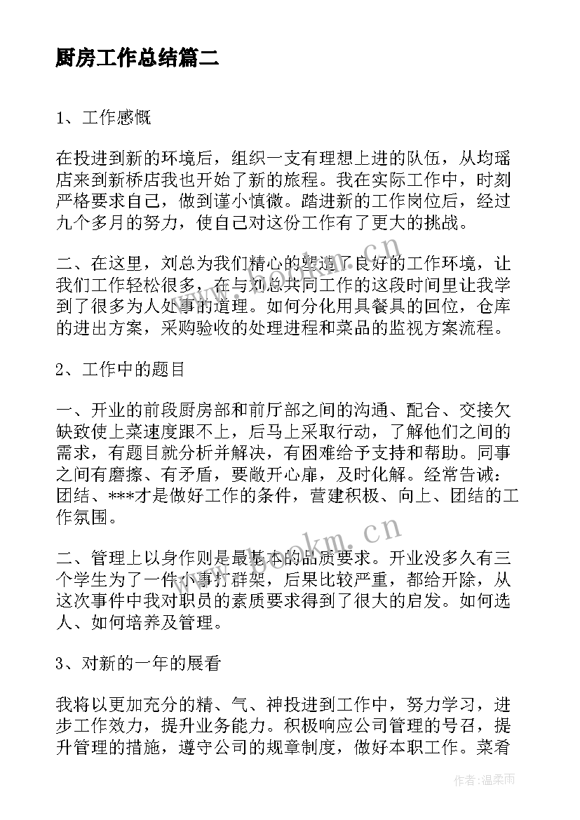 2023年厨房工作总结(精选6篇)