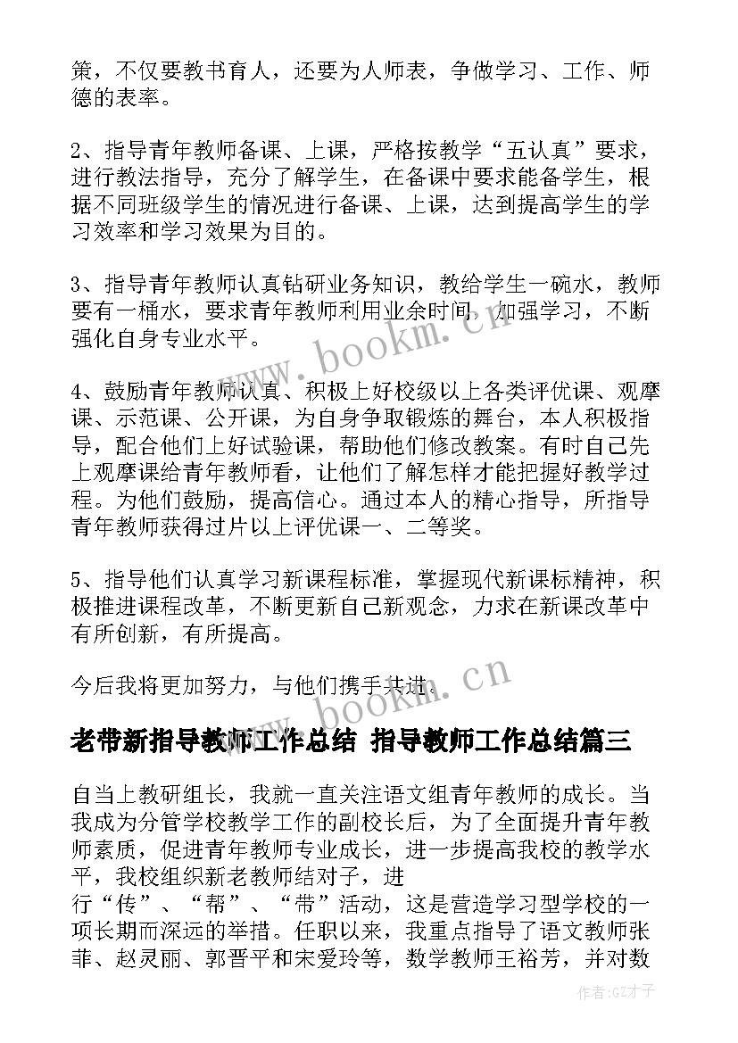 最新老带新指导教师工作总结 指导教师工作总结(实用10篇)