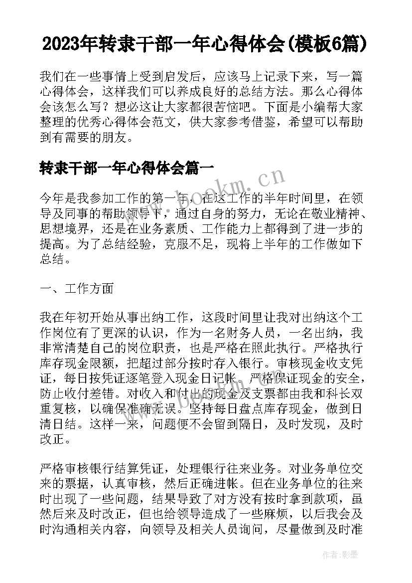 2023年转隶干部一年心得体会(模板6篇)