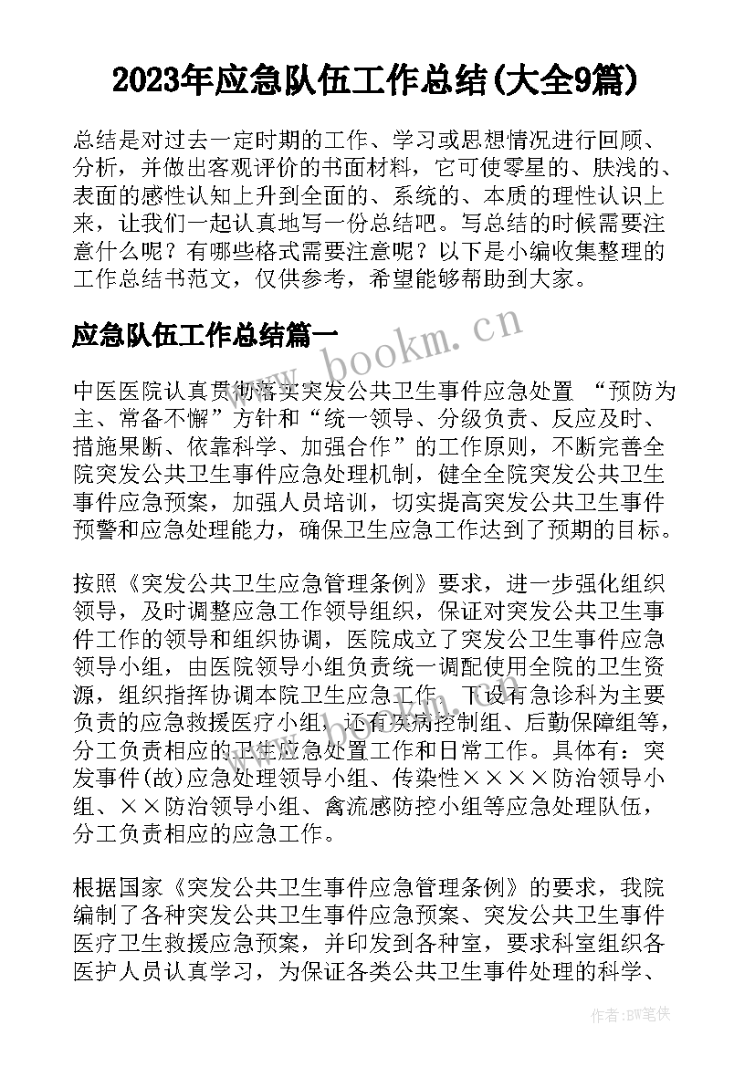 2023年应急队伍工作总结(大全9篇)