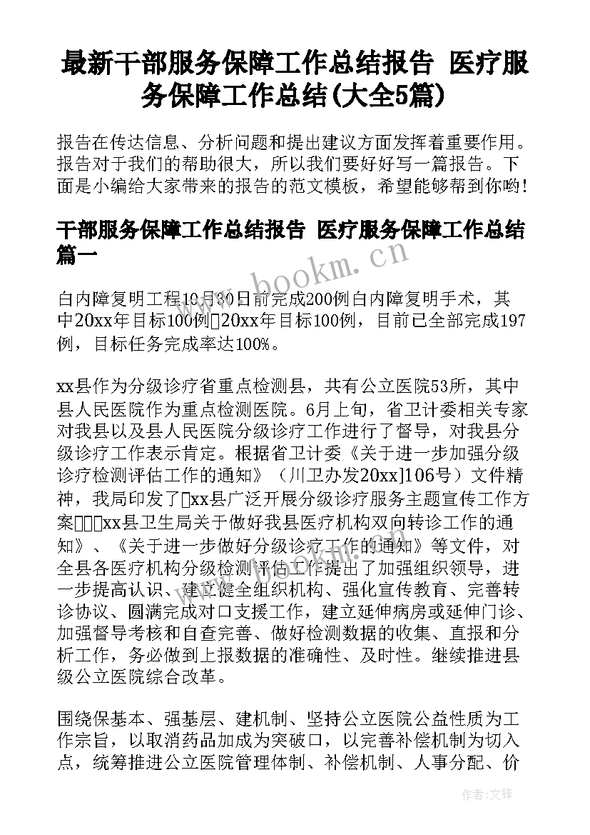 最新干部服务保障工作总结报告 医疗服务保障工作总结(大全5篇)