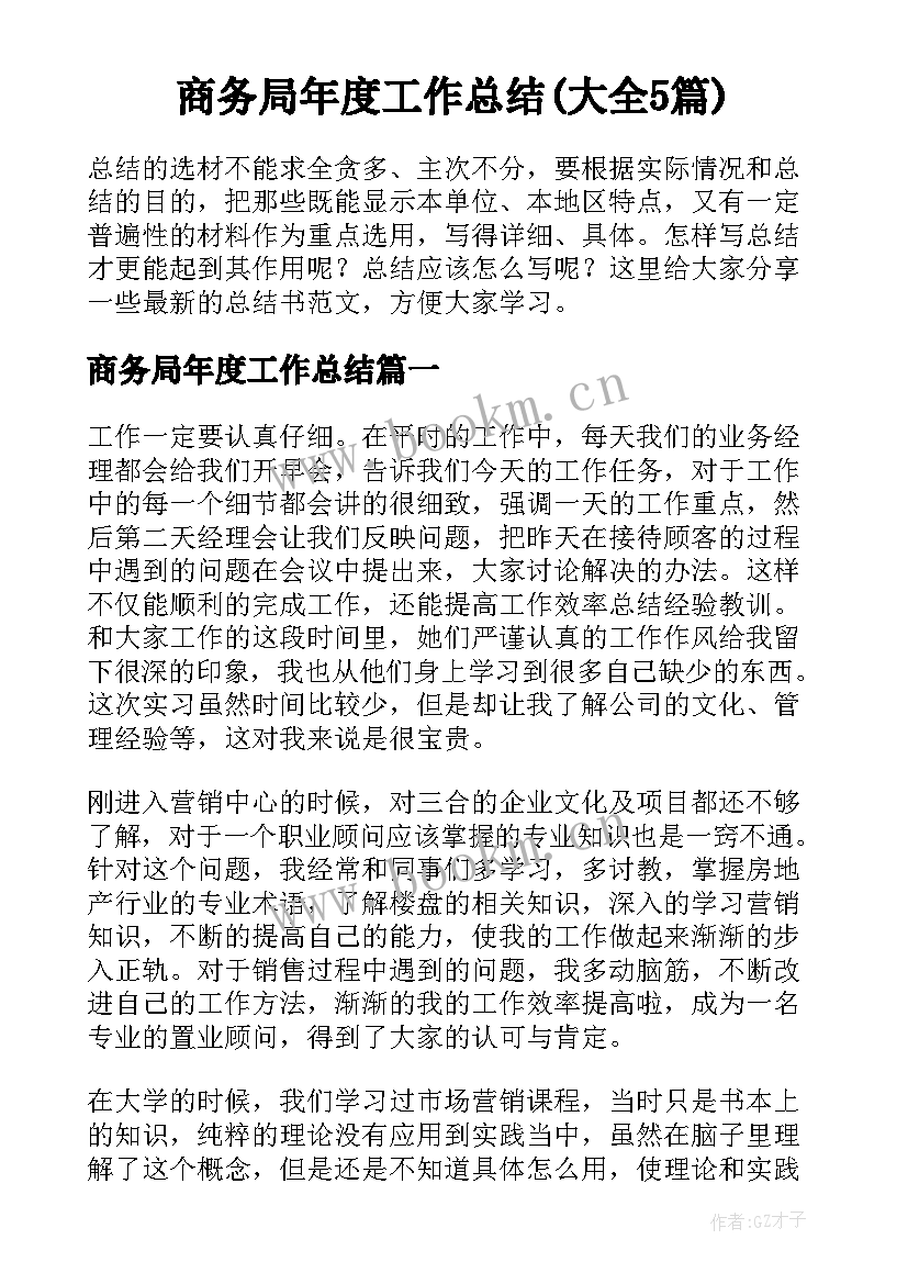 商务局年度工作总结(大全5篇)