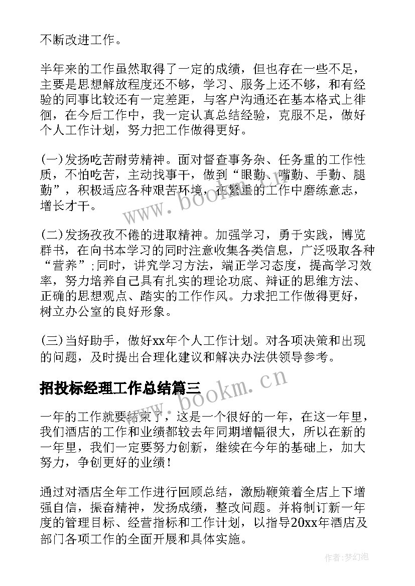 2023年招投标经理工作总结(大全5篇)