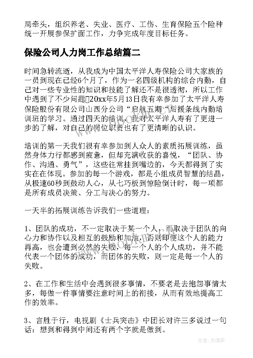 最新保险公司人力岗工作总结(汇总8篇)