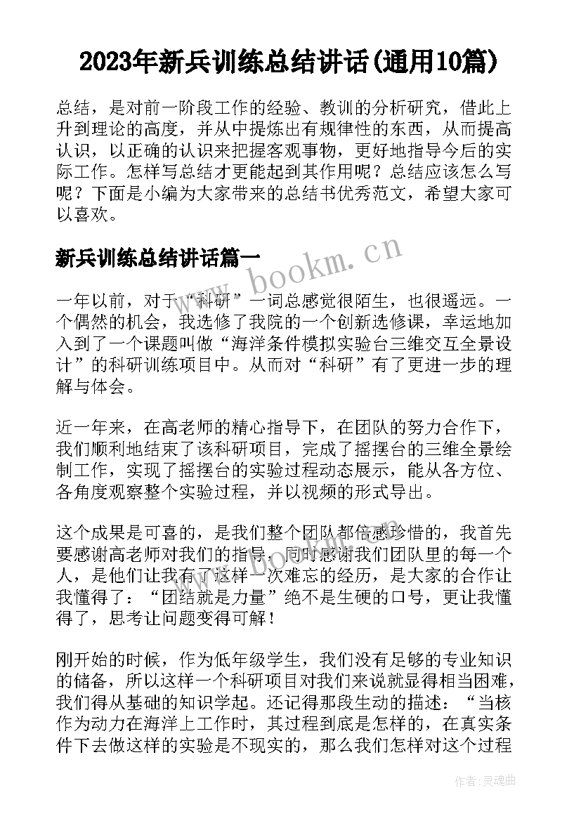 2023年新兵训练总结讲话(通用10篇)