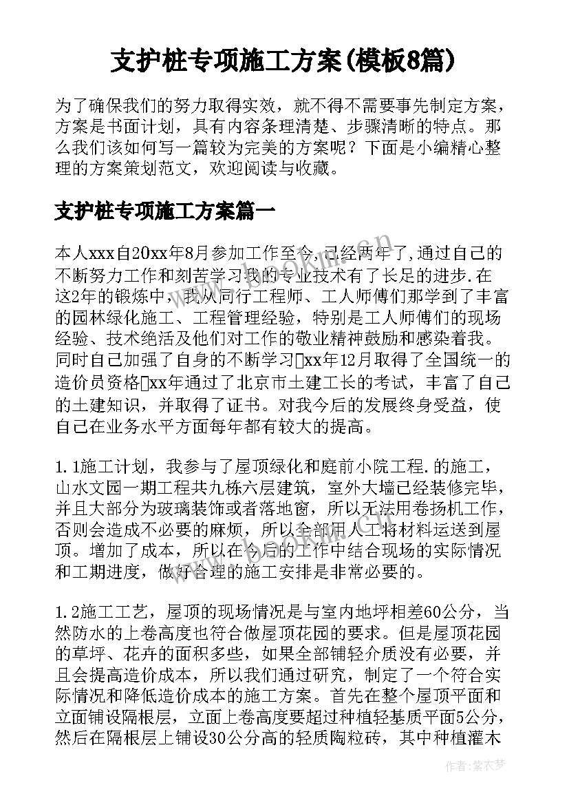 支护桩专项施工方案(模板8篇)