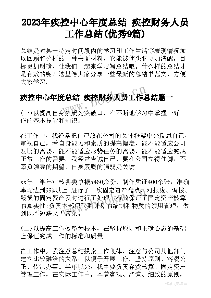 2023年疾控中心年度总结 疾控财务人员工作总结(优秀9篇)