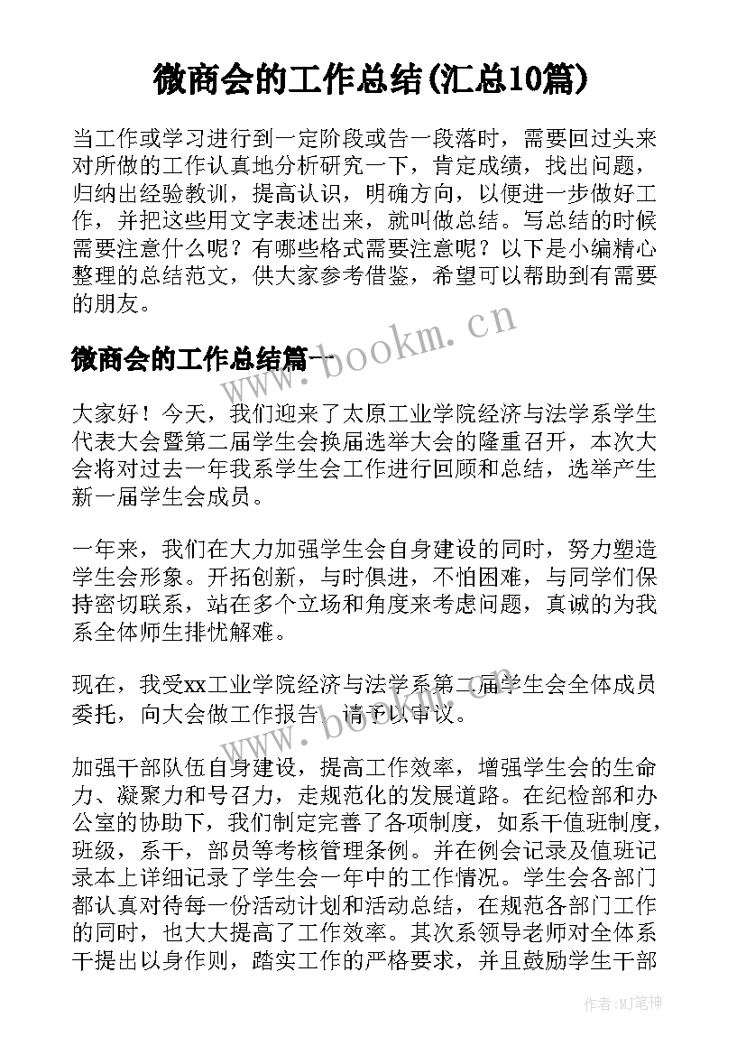 微商会的工作总结(汇总10篇)