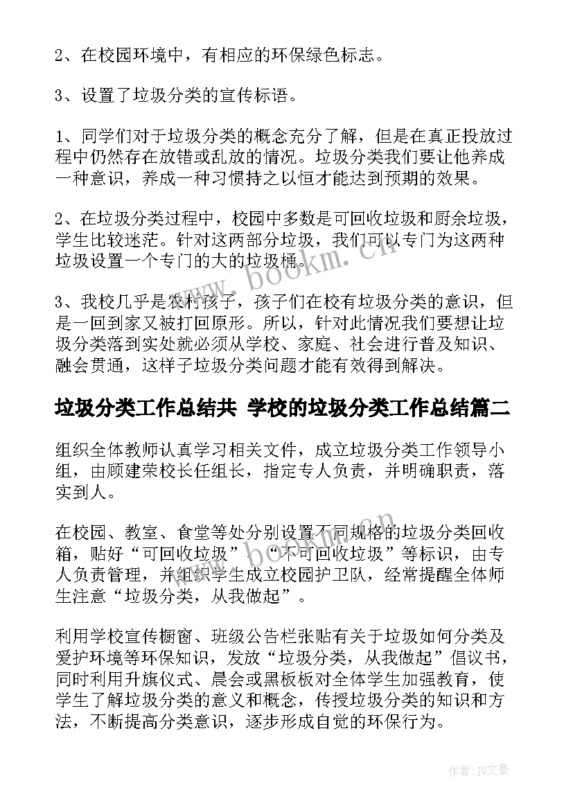 最新垃圾分类工作总结共 学校的垃圾分类工作总结(精选5篇)