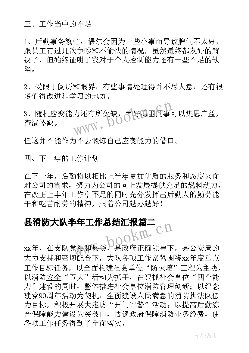 县消防大队半年工作总结汇报(汇总9篇)