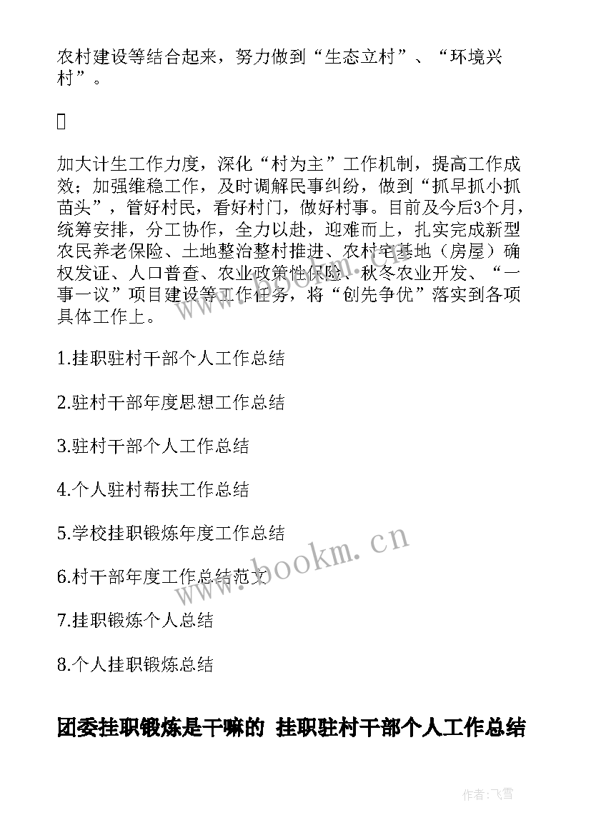 最新团委挂职锻炼是干嘛的 挂职驻村干部个人工作总结(模板10篇)