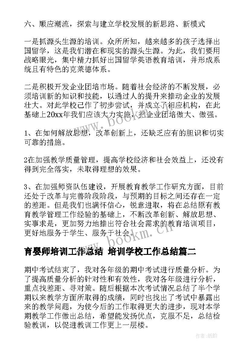 最新育婴师培训工作总结 培训学校工作总结(汇总8篇)