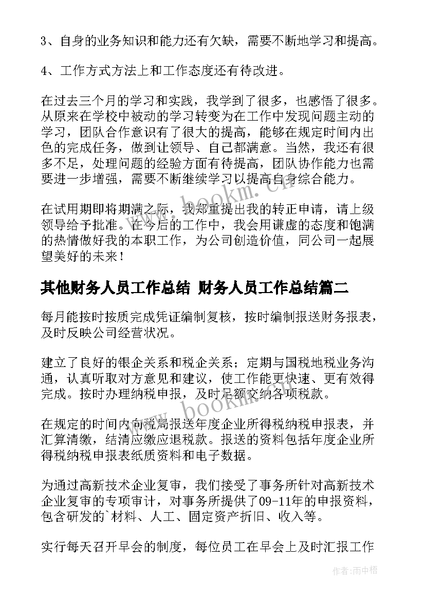 其他财务人员工作总结 财务人员工作总结(实用6篇)