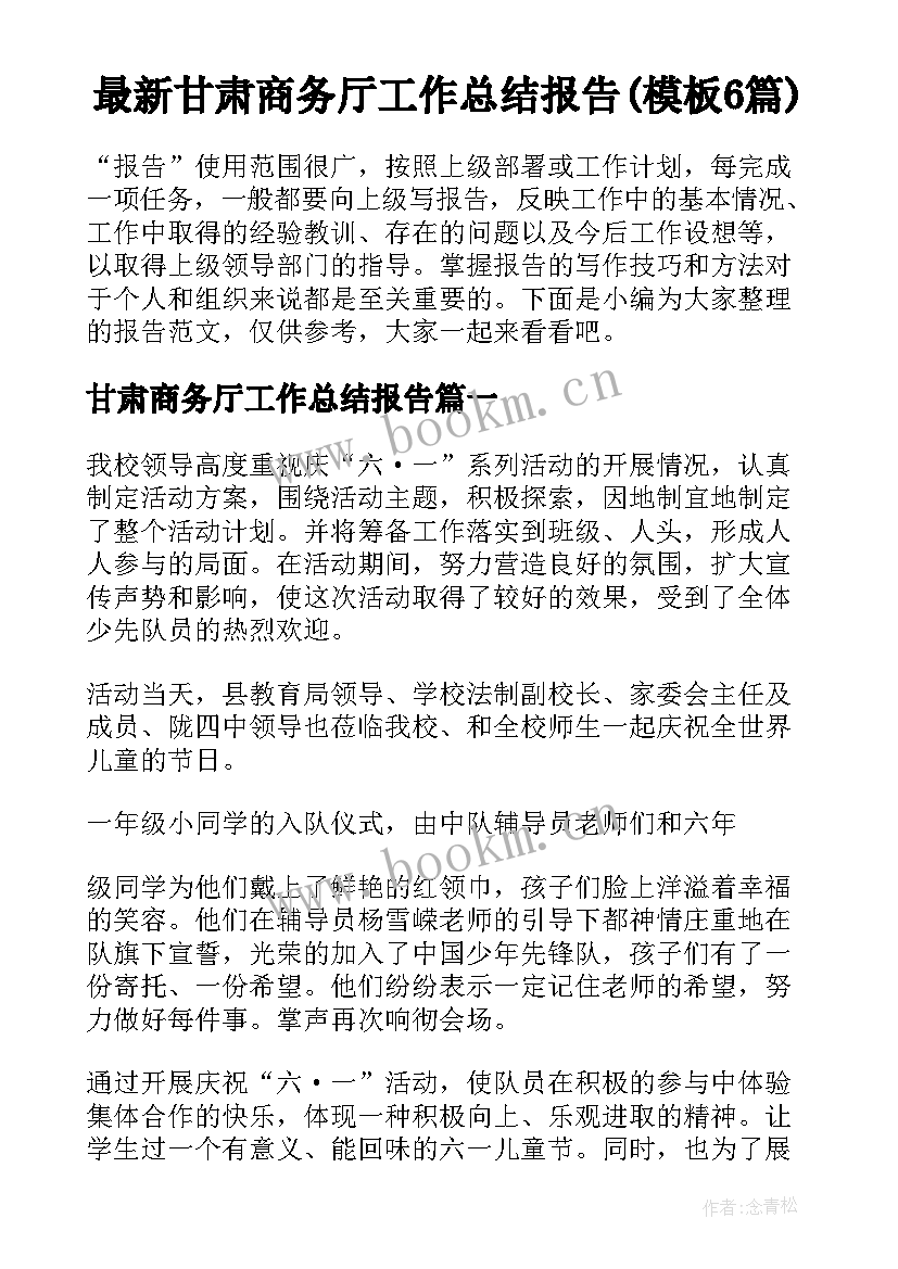 最新甘肃商务厅工作总结报告(模板6篇)