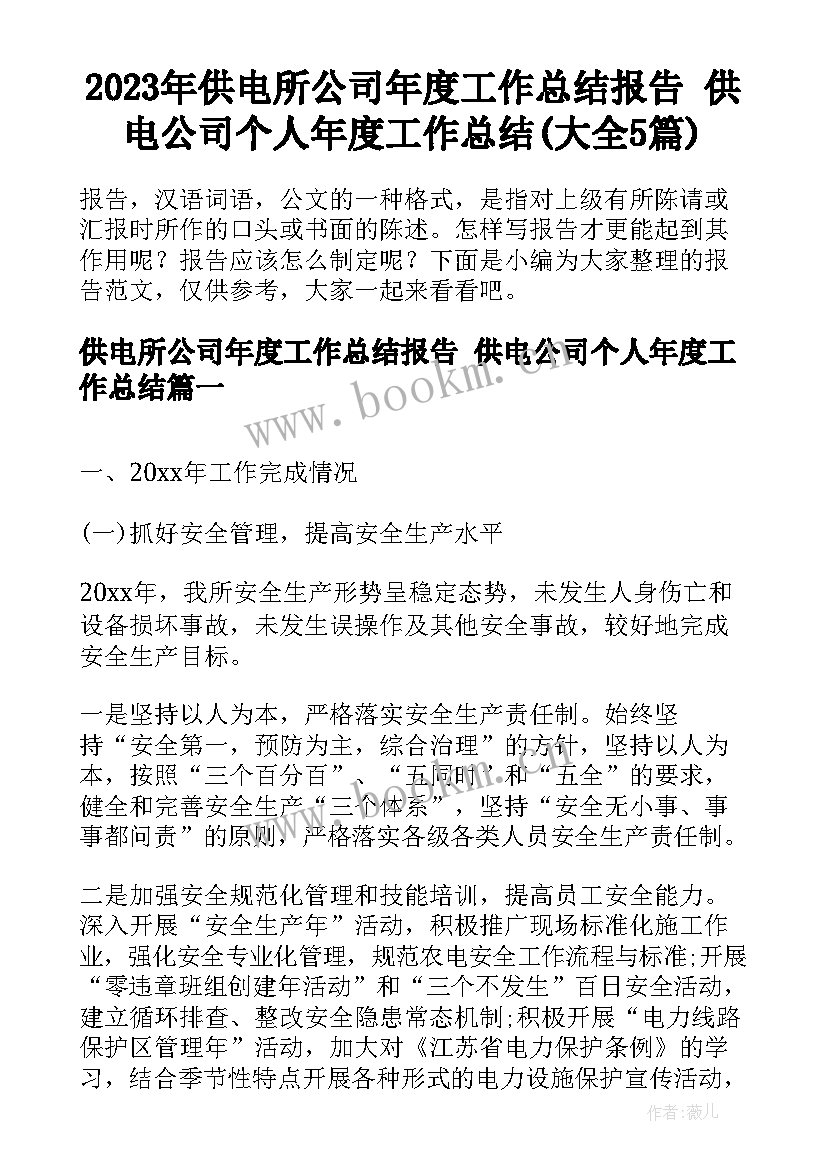 2023年供电所公司年度工作总结报告 供电公司个人年度工作总结(大全5篇)