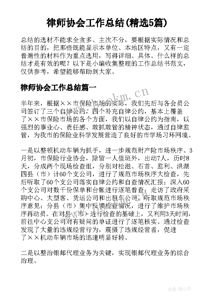 律师协会工作总结(精选5篇)