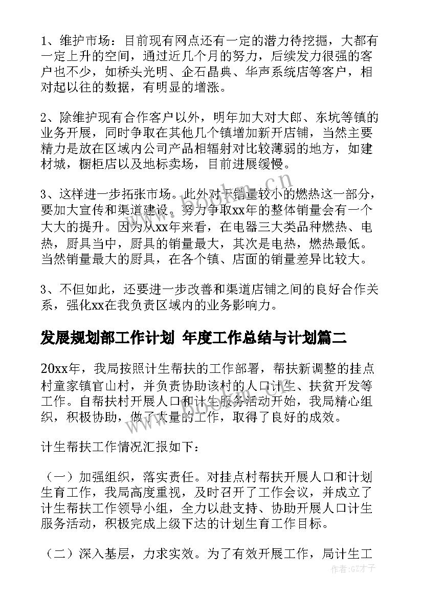 发展规划部工作计划 年度工作总结与计划(汇总5篇)