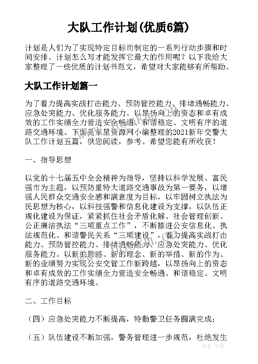 大队工作计划(优质6篇)