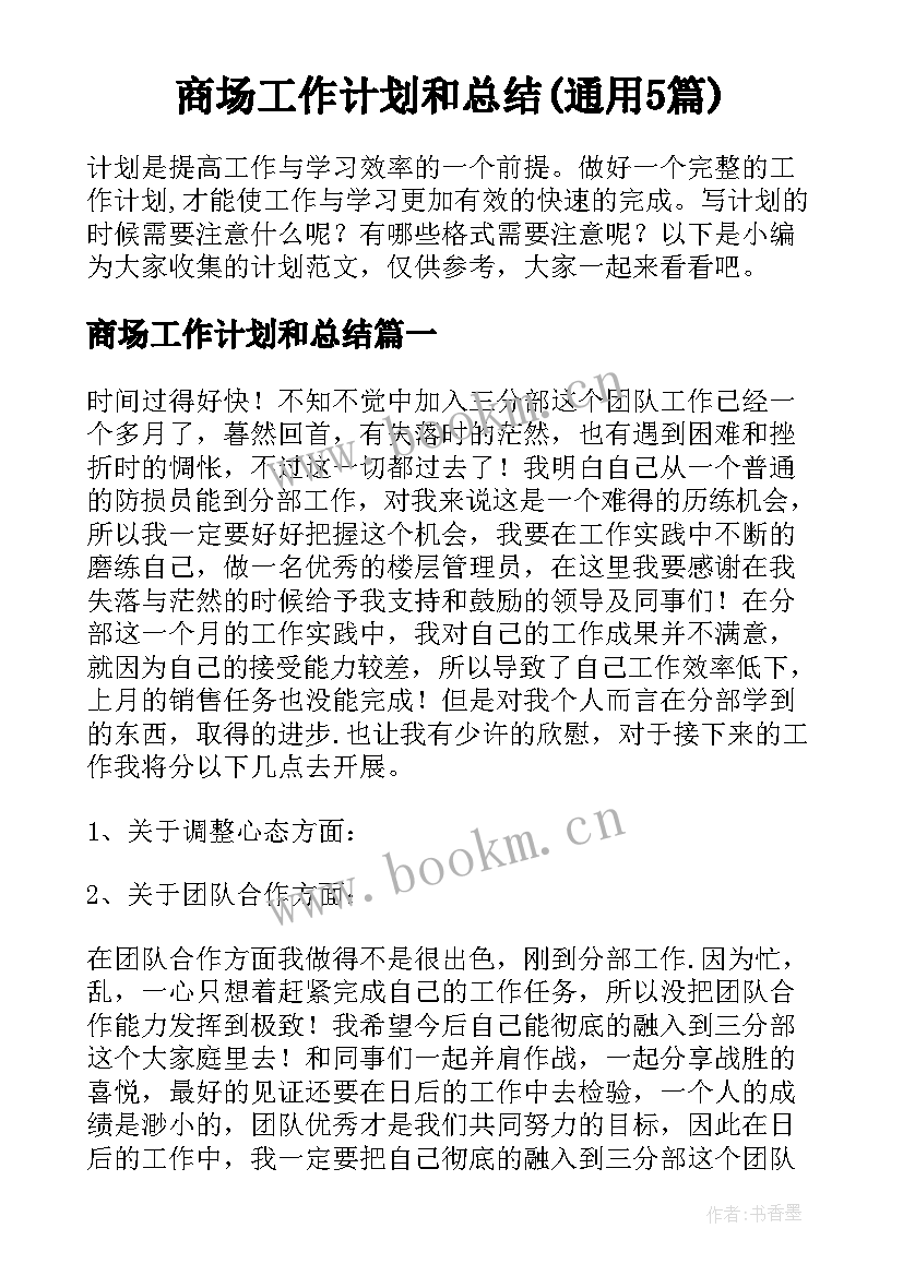 商场工作计划和总结(通用5篇)