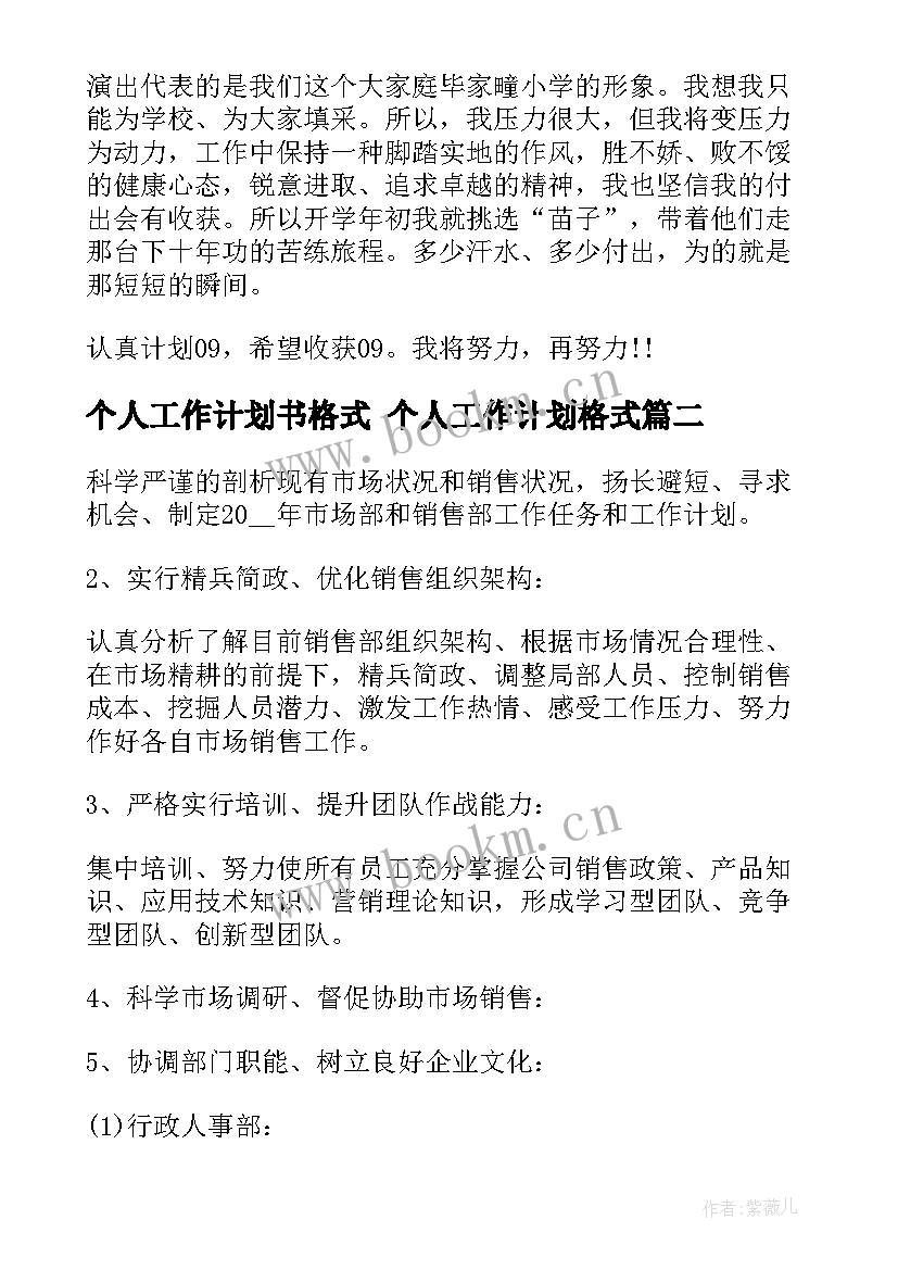 个人工作计划书格式 个人工作计划格式(实用7篇)