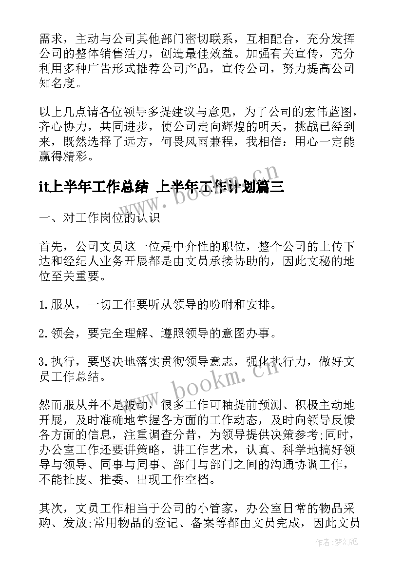 2023年it上半年工作总结 上半年工作计划(汇总7篇)