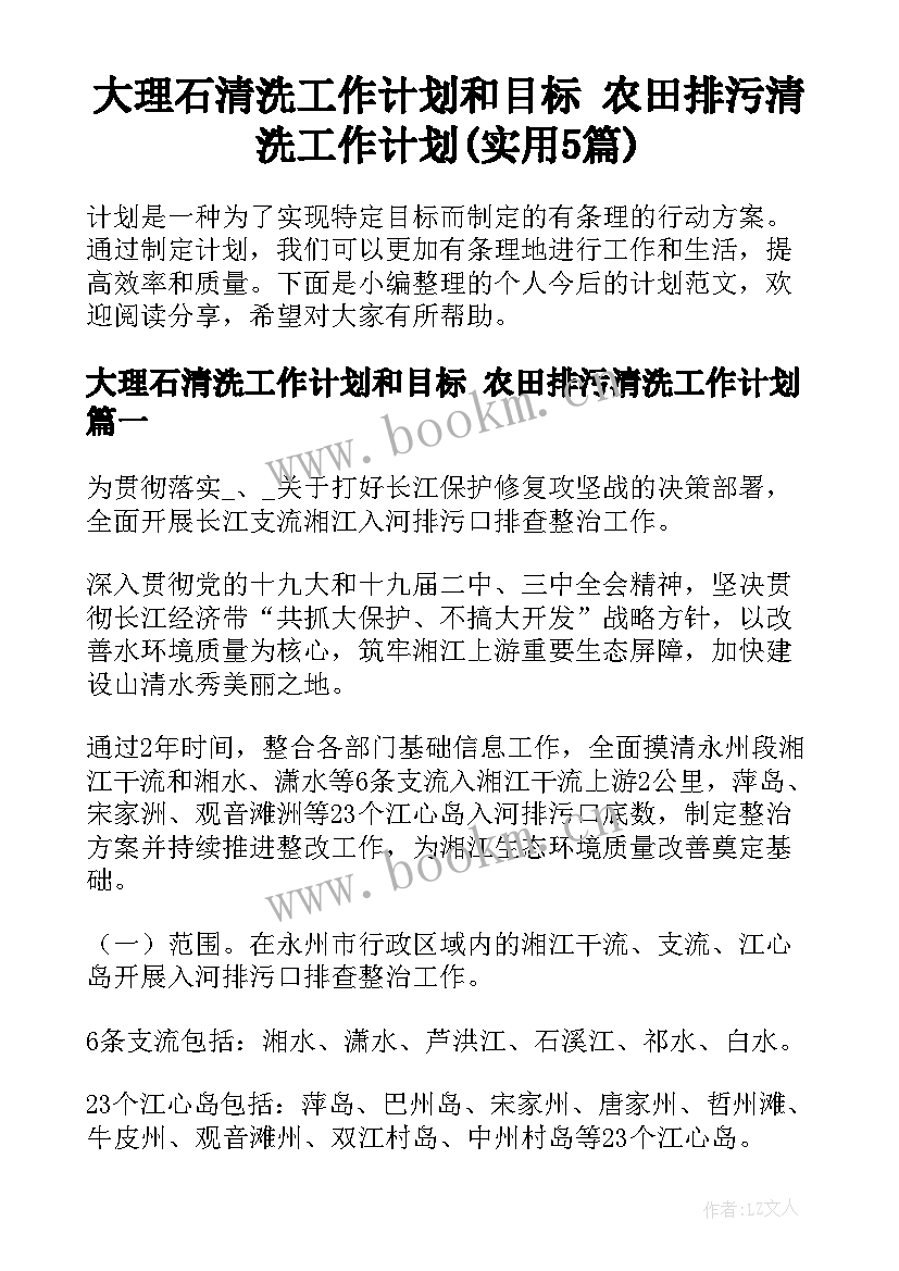 大理石清洗工作计划和目标 农田排污清洗工作计划(实用5篇)