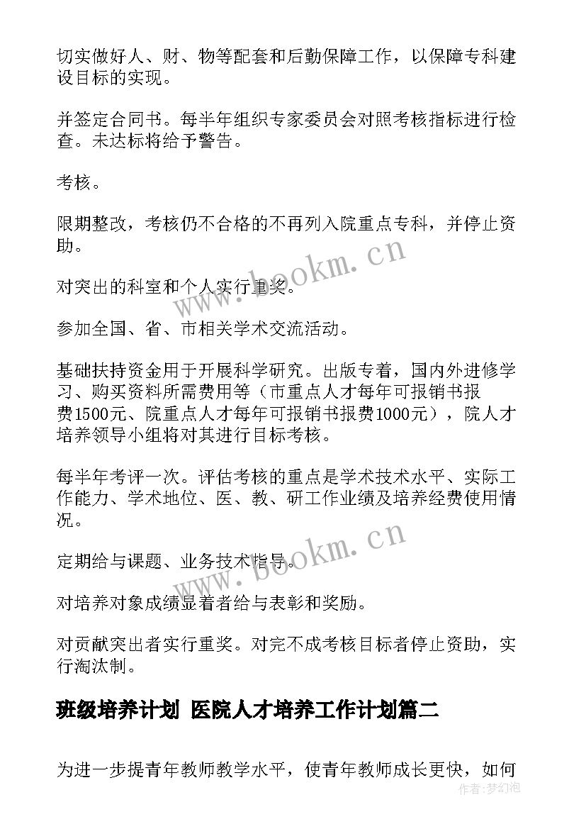 2023年班级培养计划 医院人才培养工作计划(大全5篇)