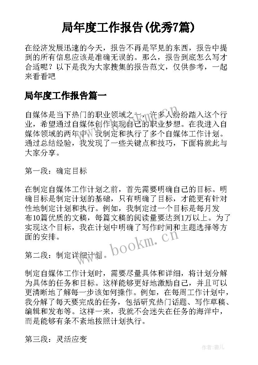 局年度工作报告(优秀7篇)