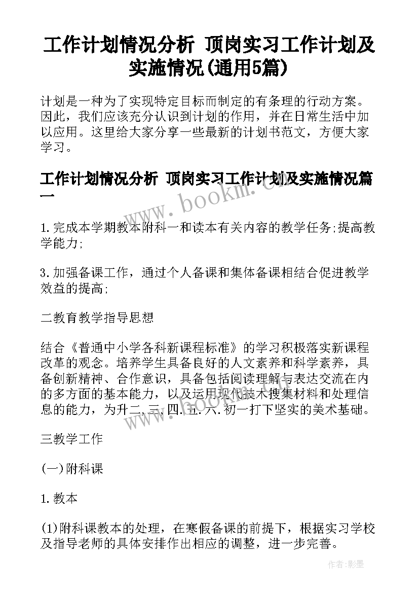 工作计划情况分析 顶岗实习工作计划及实施情况(通用5篇)