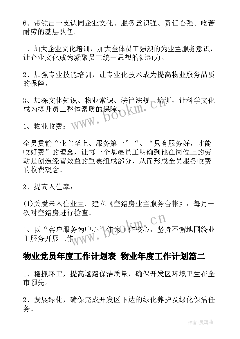 最新物业党员年度工作计划表 物业年度工作计划(通用8篇)