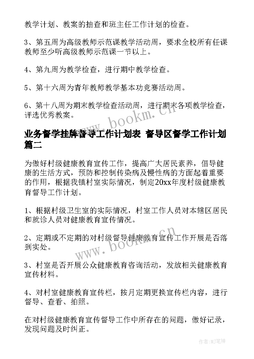 业务督学挂牌督导工作计划表 督导区督学工作计划(优秀5篇)