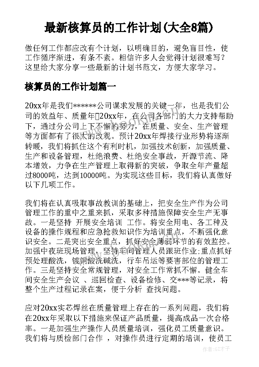 最新核算员的工作计划(大全8篇)