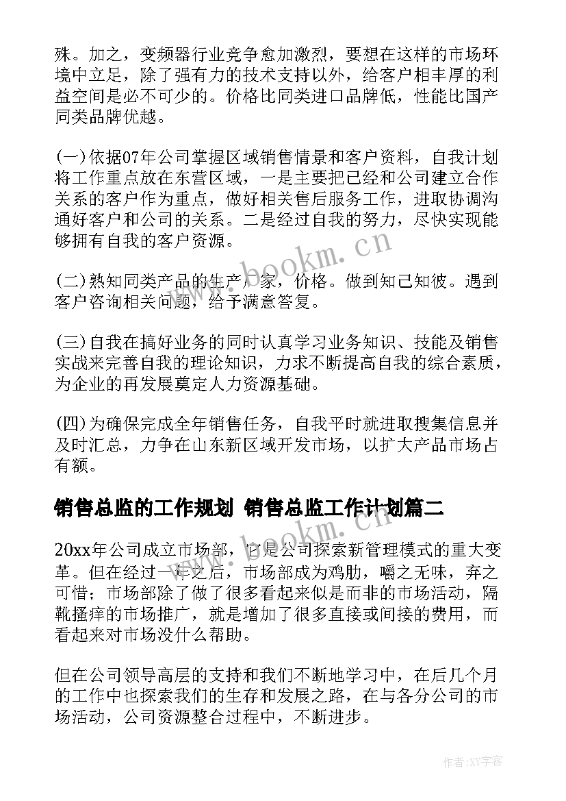 2023年销售总监的工作规划 销售总监工作计划(精选10篇)