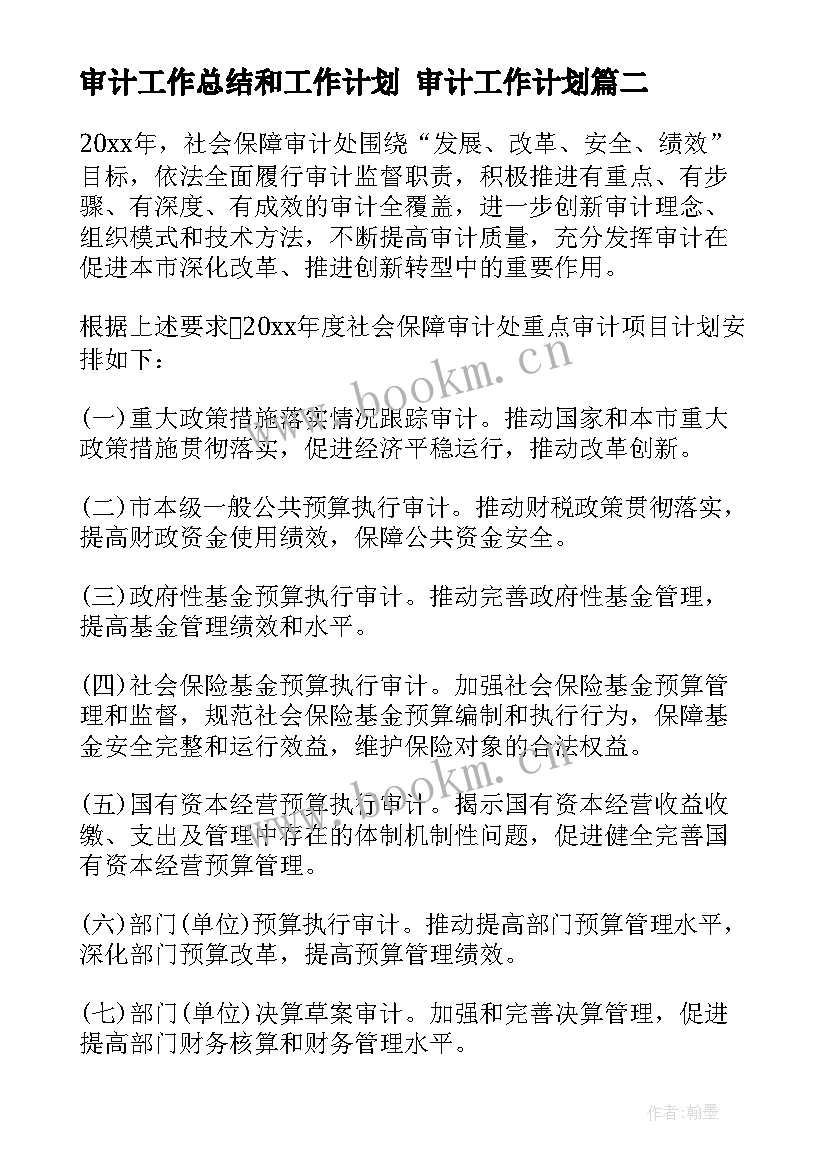 2023年审计工作总结和工作计划 审计工作计划(汇总6篇)