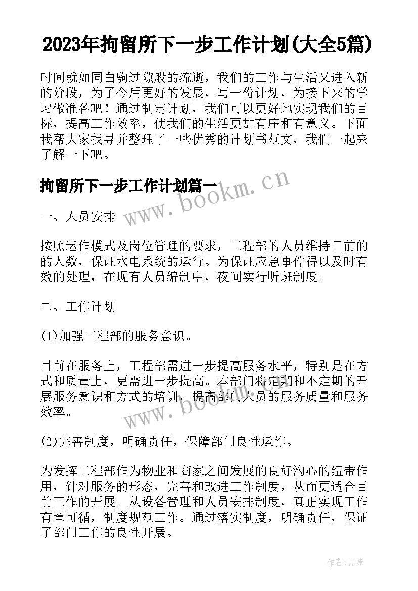 2023年拘留所下一步工作计划(大全5篇)