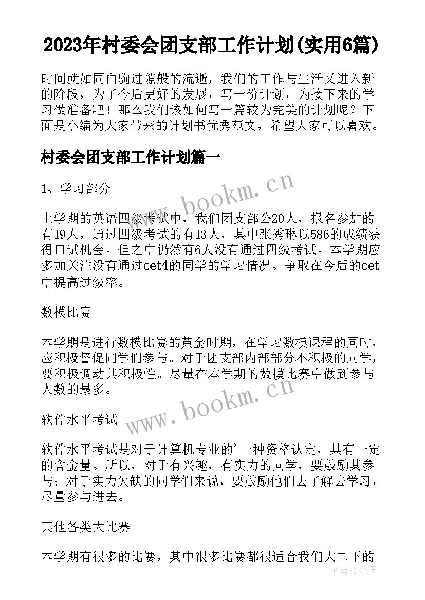 2023年村委会团支部工作计划(实用6篇)