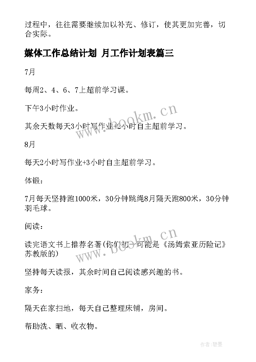 2023年媒体工作总结计划 月工作计划表(大全6篇)