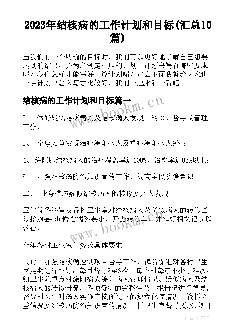 2023年结核病的工作计划和目标(汇总10篇)