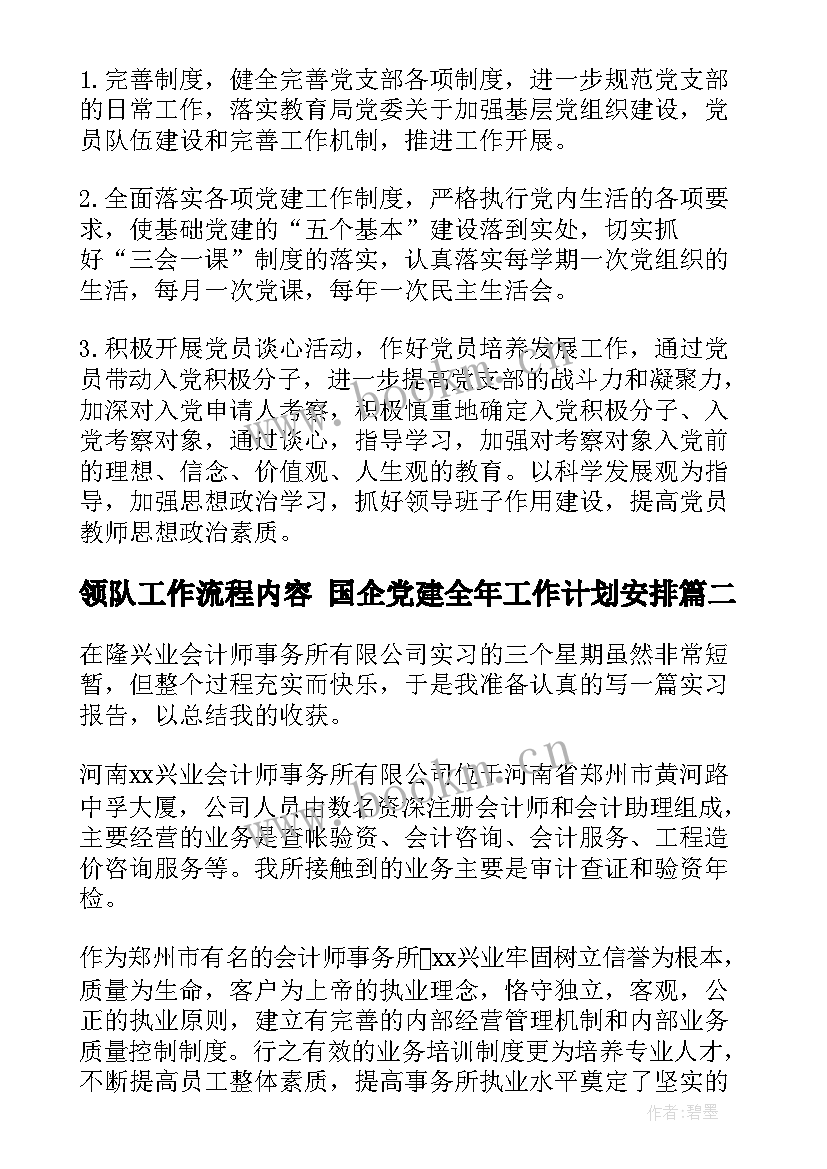 2023年领队工作流程内容 国企党建全年工作计划安排(精选5篇)