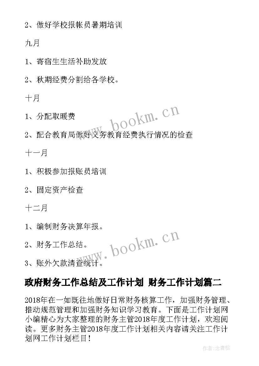 政府财务工作总结及工作计划 财务工作计划(模板6篇)