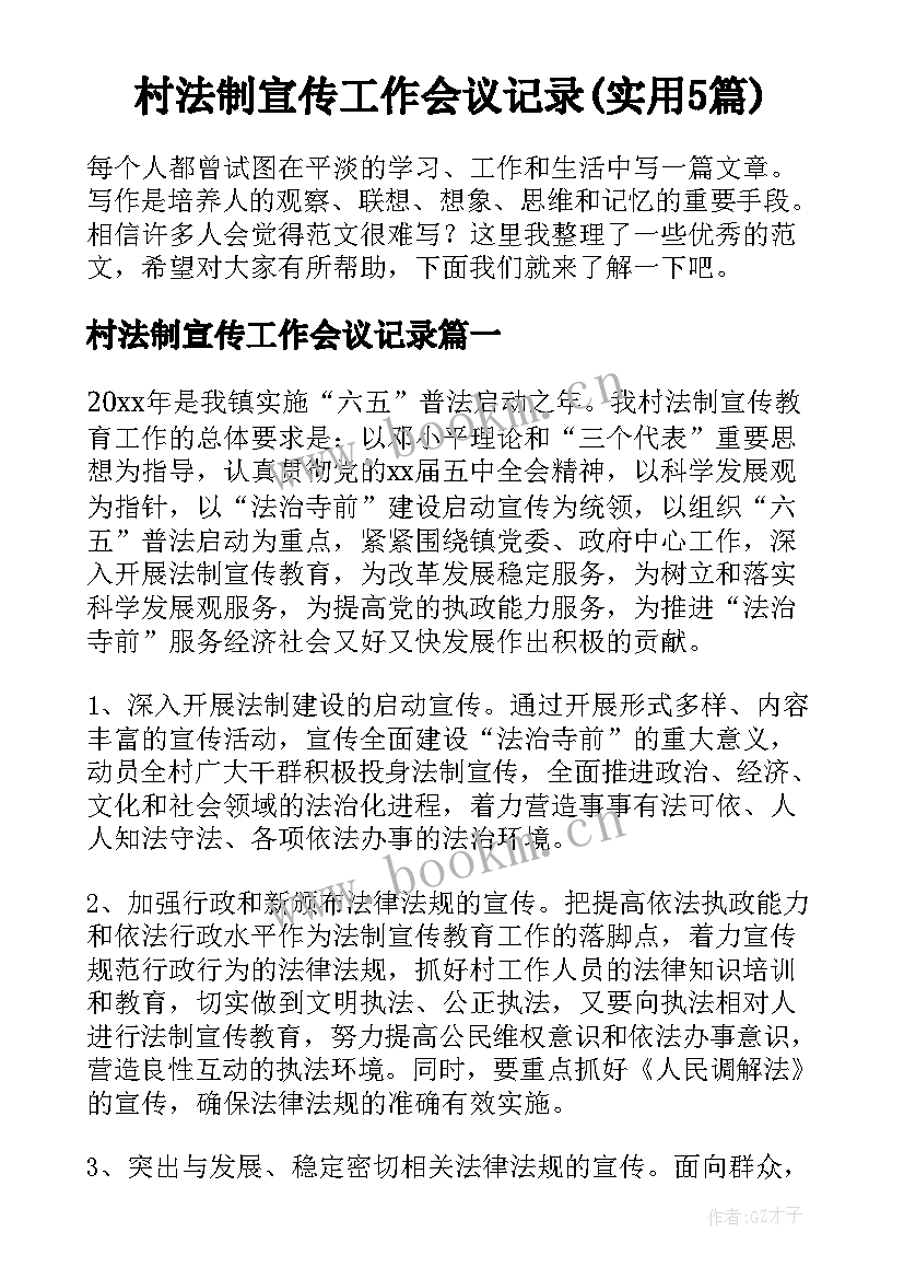 村法制宣传工作会议记录(实用5篇)