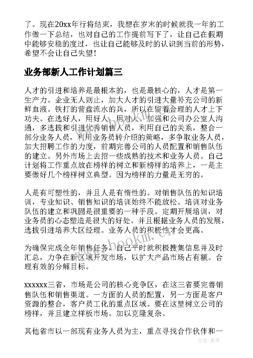 业务部新人工作计划(大全5篇)