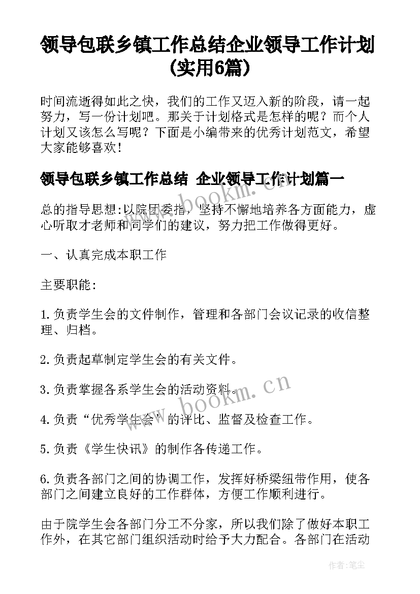 领导包联乡镇工作总结 企业领导工作计划(实用6篇)