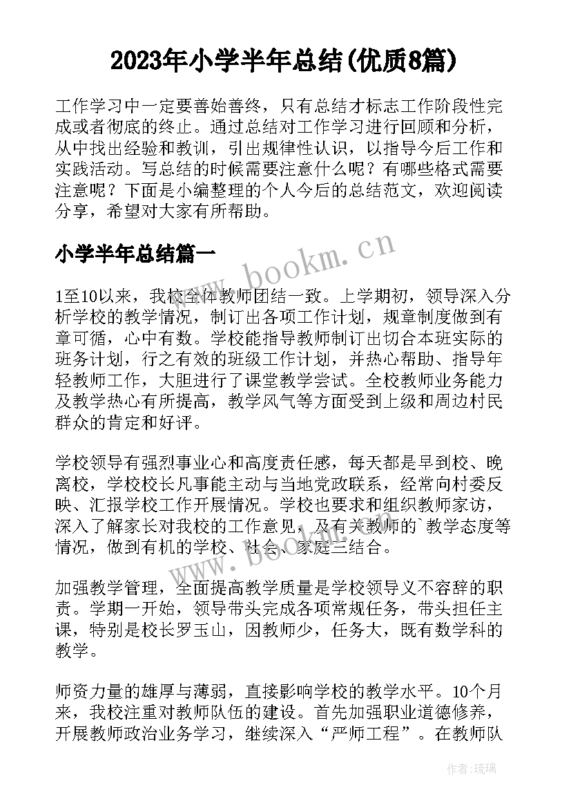 2023年小学半年总结(优质8篇)